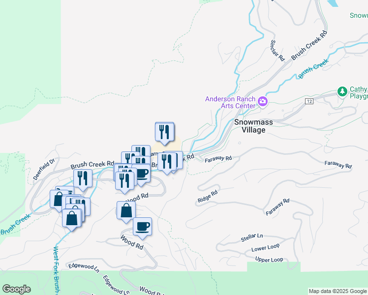 map of restaurants, bars, coffee shops, grocery stores, and more near 25-55 Upper Woodbridge Rd in Aspen