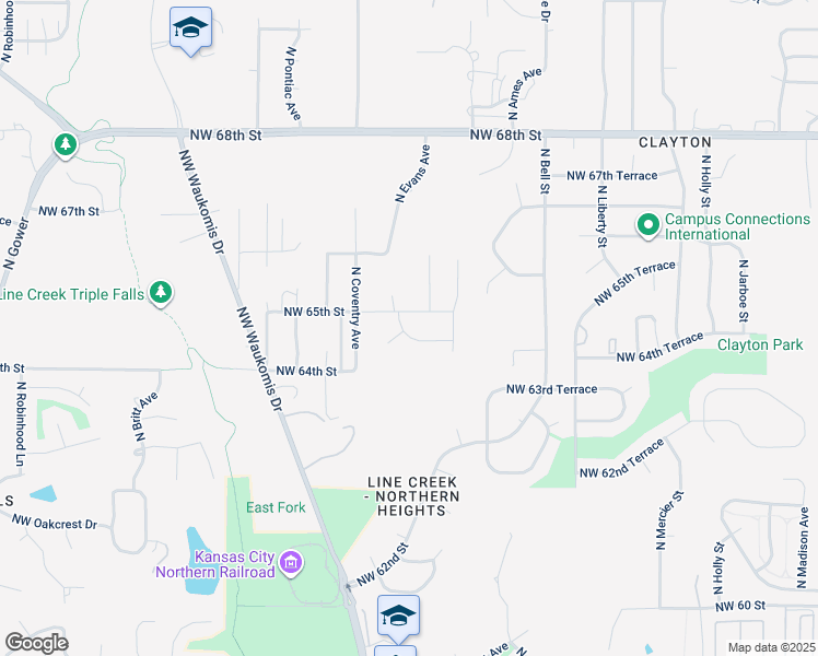 map of restaurants, bars, coffee shops, grocery stores, and more near 2212 Northwest 64th Terrace in Kansas City