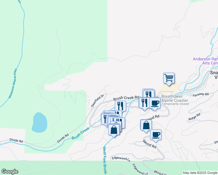 map of restaurants, bars, coffee shops, grocery stores, and more near 1221 South Meadow Lane in Snowmass Village