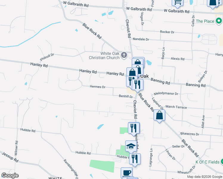 map of restaurants, bars, coffee shops, grocery stores, and more near 6863 Pasco Drive in Cincinnati