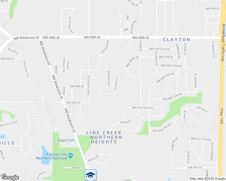 map of restaurants, bars, coffee shops, grocery stores, and more near 6490 North Delta Avenue in Kansas City