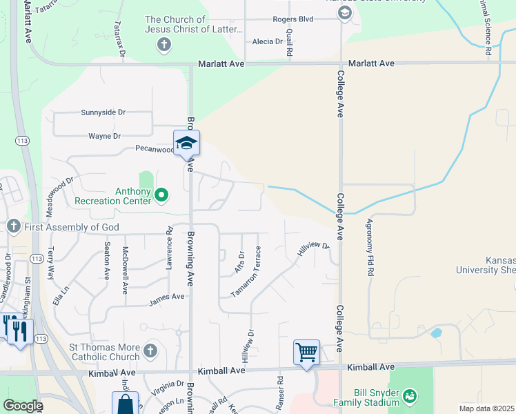 map of restaurants, bars, coffee shops, grocery stores, and more near 2825 Vinewood Place in Manhattan