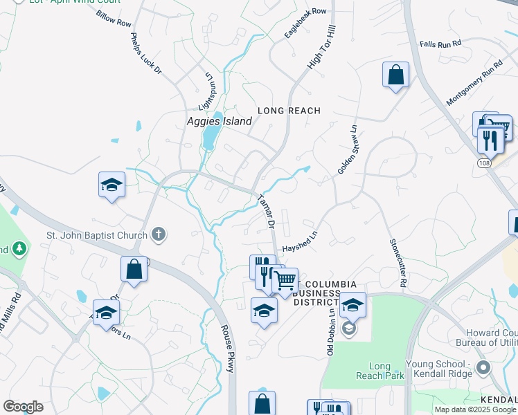 map of restaurants, bars, coffee shops, grocery stores, and more near 8850 Spiral Cut in Columbia