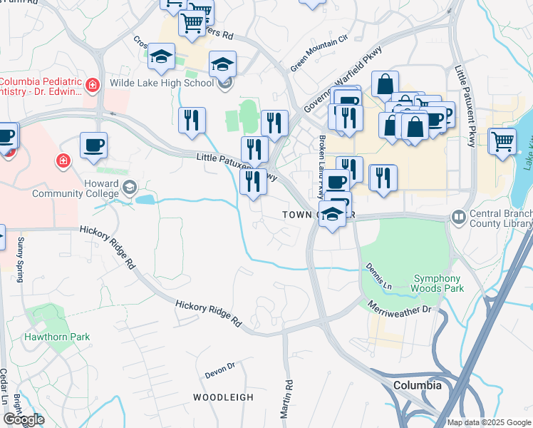 map of restaurants, bars, coffee shops, grocery stores, and more near 5846 Wyndham Circle in Columbia