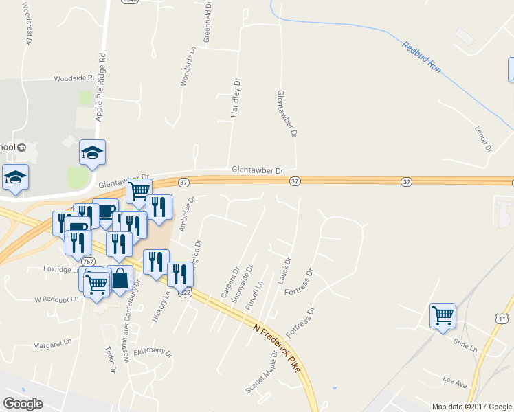 map of restaurants, bars, coffee shops, grocery stores, and more near 1420 Williams Circle in Winchester