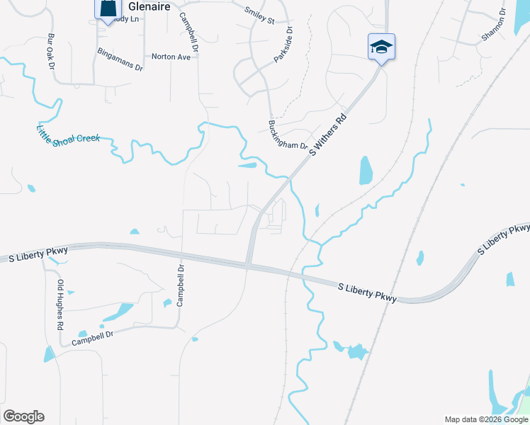 map of restaurants, bars, coffee shops, grocery stores, and more near South Withers Road in Liberty