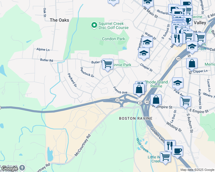 map of restaurants, bars, coffee shops, grocery stores, and more near 454 Lamarque Court in Grass Valley