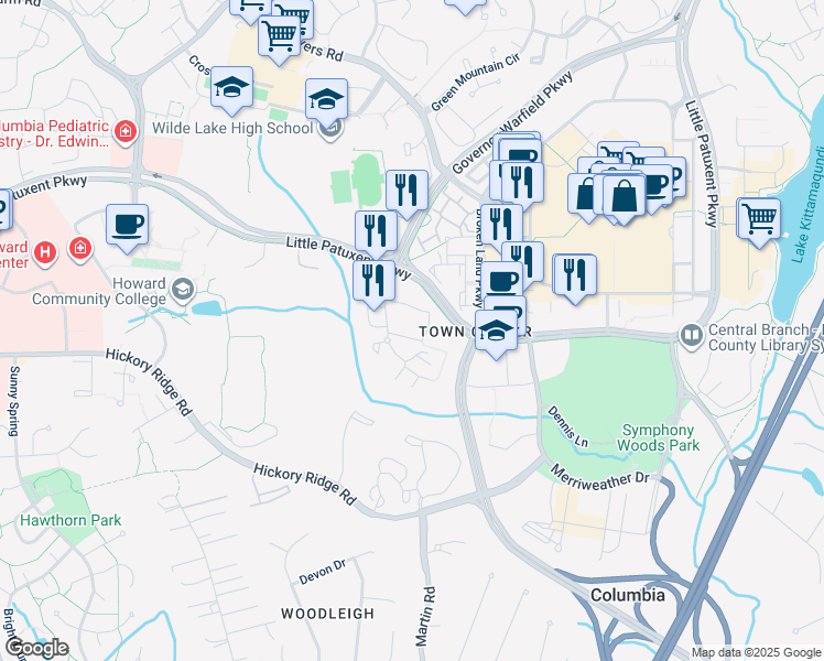 map of restaurants, bars, coffee shops, grocery stores, and more near 5834 Wyndham Circle in Columbia