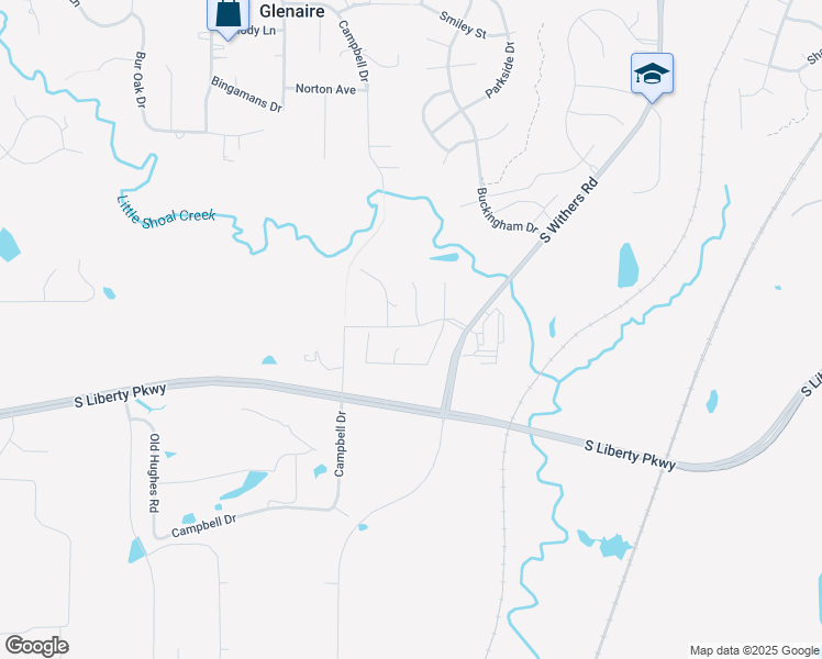 map of restaurants, bars, coffee shops, grocery stores, and more near 2187 Campbell Drive in Liberty