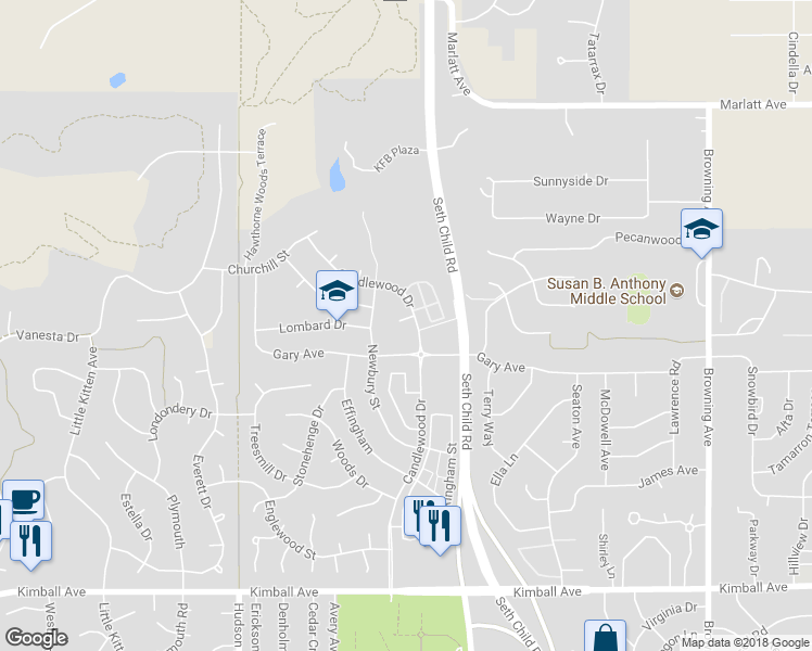map of restaurants, bars, coffee shops, grocery stores, and more near 3303 Abbey Circle in Manhattan