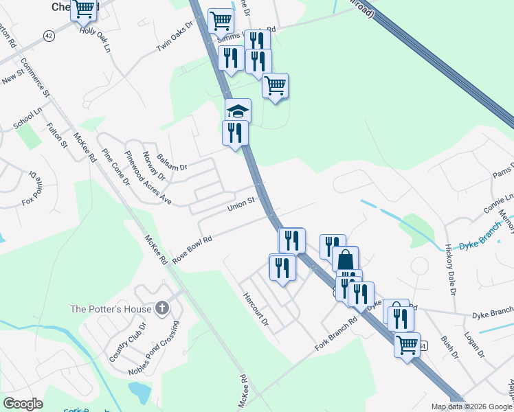 map of restaurants, bars, coffee shops, grocery stores, and more near 4585 North Dupont Highway in Dover