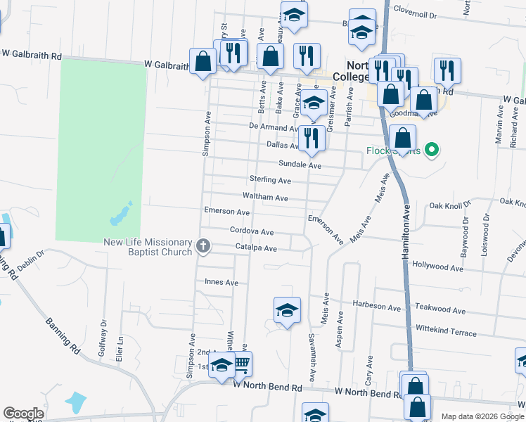 map of restaurants, bars, coffee shops, grocery stores, and more near 1831 Emerson Avenue in Cincinnati