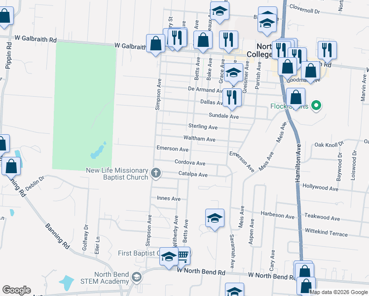 map of restaurants, bars, coffee shops, grocery stores, and more near 1915 Emerson Avenue in Cincinnati