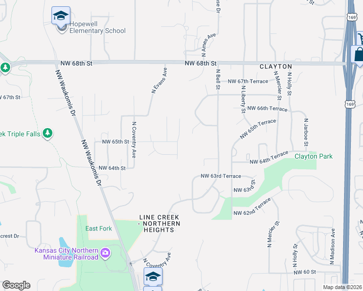 map of restaurants, bars, coffee shops, grocery stores, and more near 6490 North Delta Avenue in Kansas City