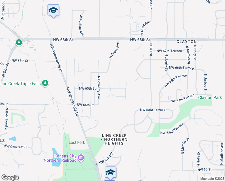 map of restaurants, bars, coffee shops, grocery stores, and more near 2212 Northwest 64th Terrace in Kansas City