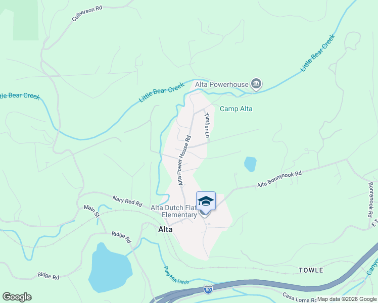 map of restaurants, bars, coffee shops, grocery stores, and more near 584 Alta Power House Road in Alta