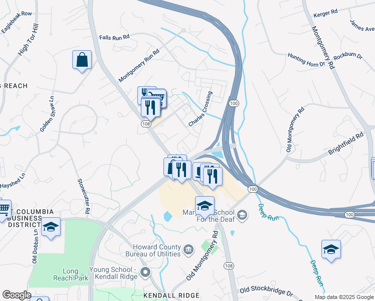 map of restaurants, bars, coffee shops, grocery stores, and more near 5803 Lois Lane in Ellicott City