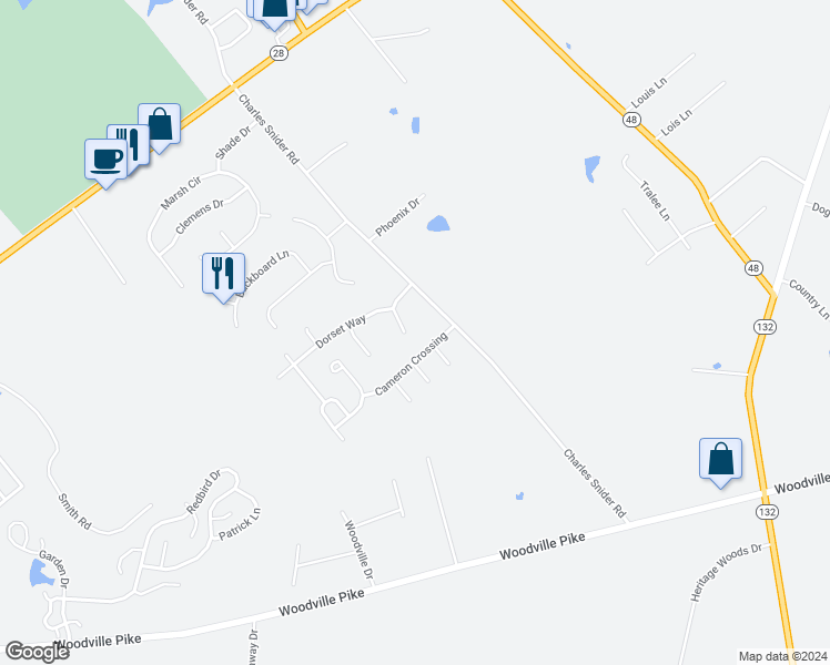 map of restaurants, bars, coffee shops, grocery stores, and more near 1023 Canterbury Lane in Loveland