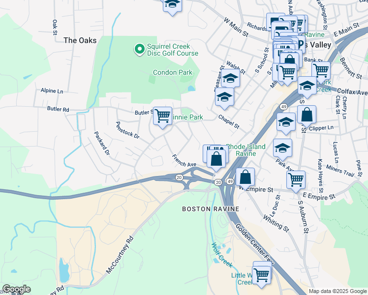 map of restaurants, bars, coffee shops, grocery stores, and more near 549 Jenkins Street in Grass Valley