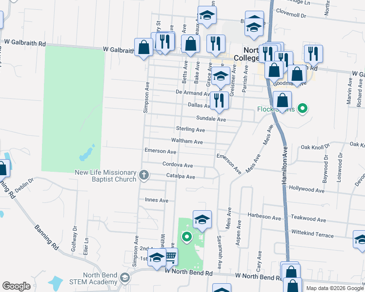 map of restaurants, bars, coffee shops, grocery stores, and more near 1831 Emerson Avenue in Cincinnati