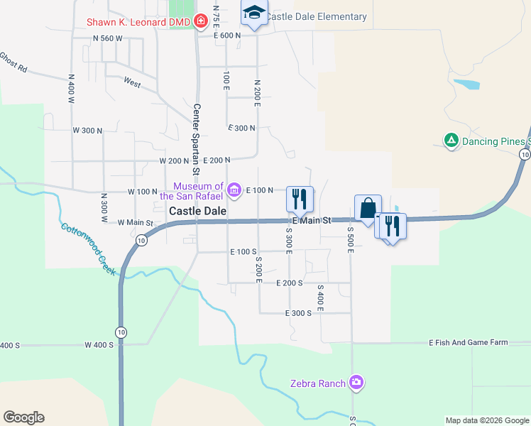 map of restaurants, bars, coffee shops, grocery stores, and more near 215 East Main Street in Castle Dale