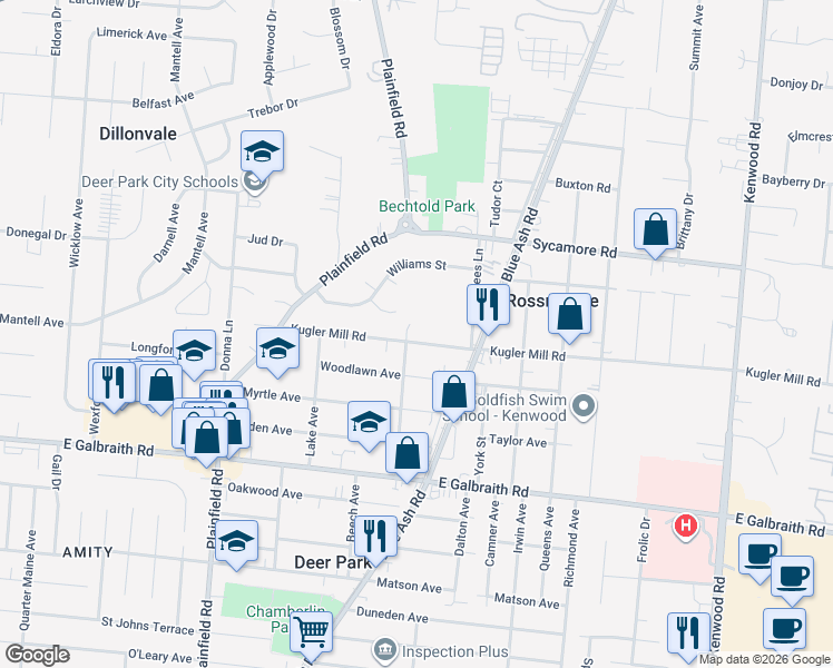 map of restaurants, bars, coffee shops, grocery stores, and more near 8418 Beech Avenue in Cincinnati