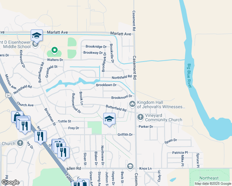 map of restaurants, bars, coffee shops, grocery stores, and more near 300 Brookvalley Drive in Manhattan