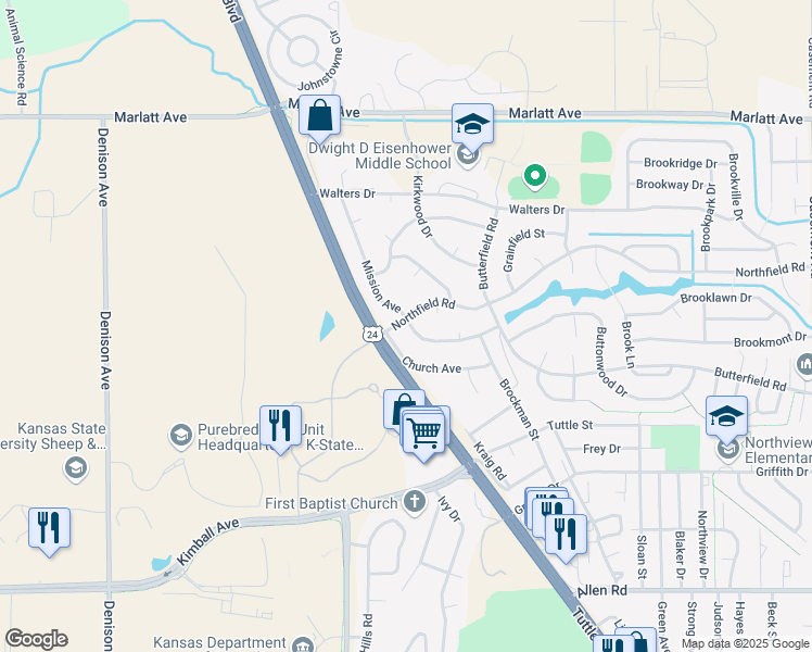 map of restaurants, bars, coffee shops, grocery stores, and more near 813 Northfield Road in Manhattan