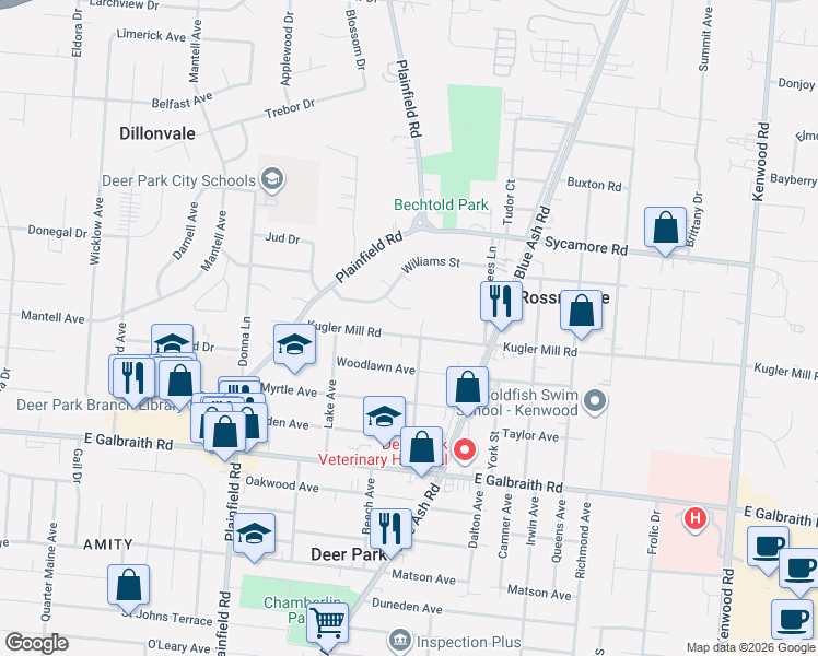map of restaurants, bars, coffee shops, grocery stores, and more near 4231 Kugler Mill Road in Cincinnati