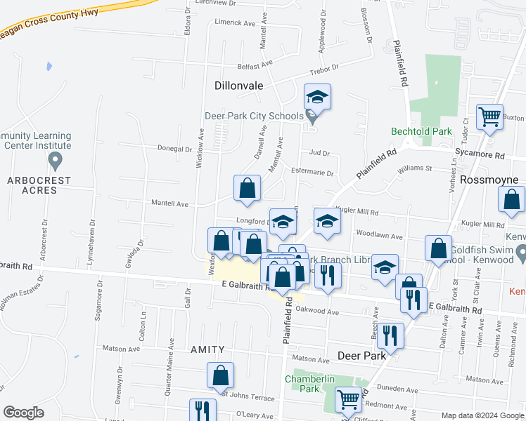 map of restaurants, bars, coffee shops, grocery stores, and more near 8399 Plainfield Road in Cincinnati