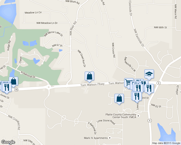 map of restaurants, bars, coffee shops, grocery stores, and more near 9821 Red Oak Lane in Parkville