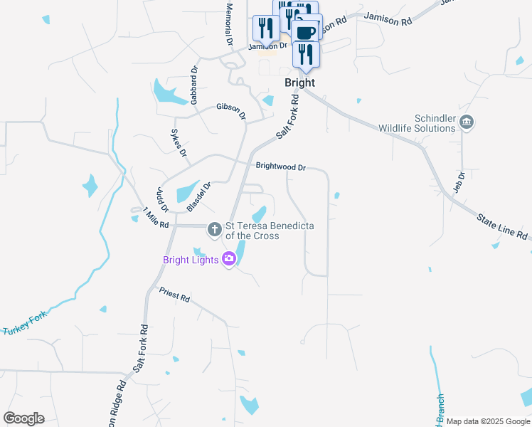 map of restaurants, bars, coffee shops, grocery stores, and more near 2143 Lamplight Drive in Lawrenceburg
