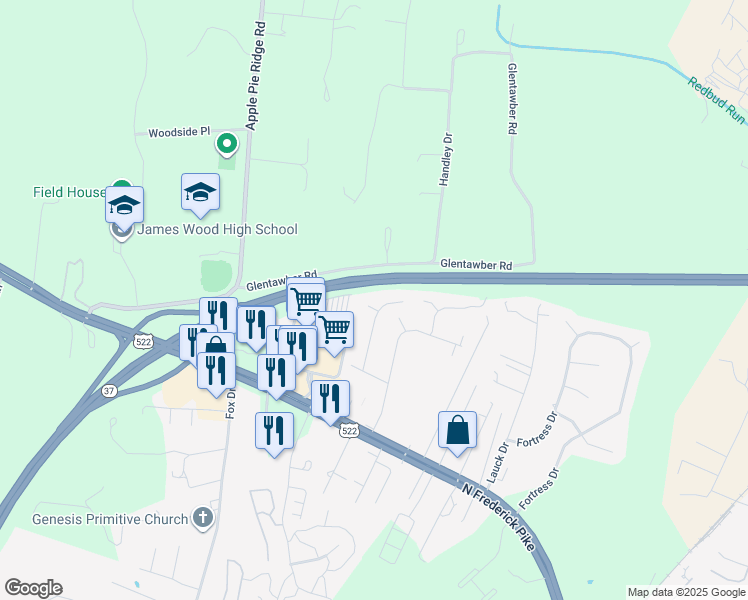 map of restaurants, bars, coffee shops, grocery stores, and more near 1333 Ambrose Drive in Winchester