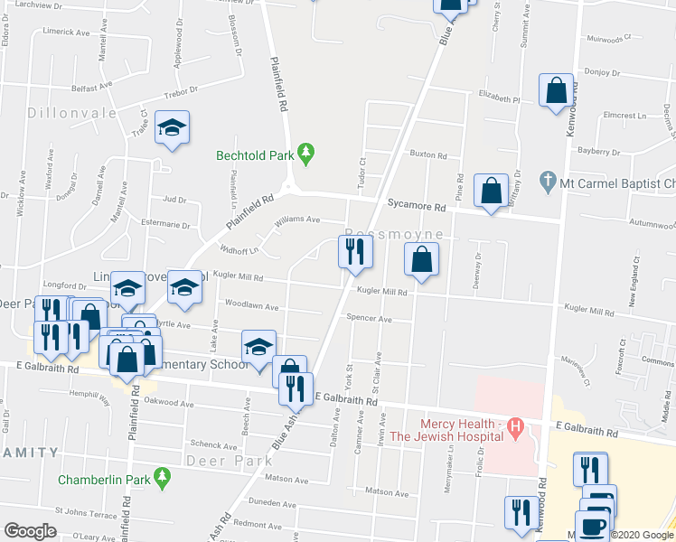 map of restaurants, bars, coffee shops, grocery stores, and more near 8467 Vorhees Lane in Cincinnati