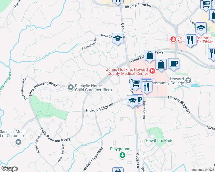 map of restaurants, bars, coffee shops, grocery stores, and more near 11241 Crystal Run in Columbia