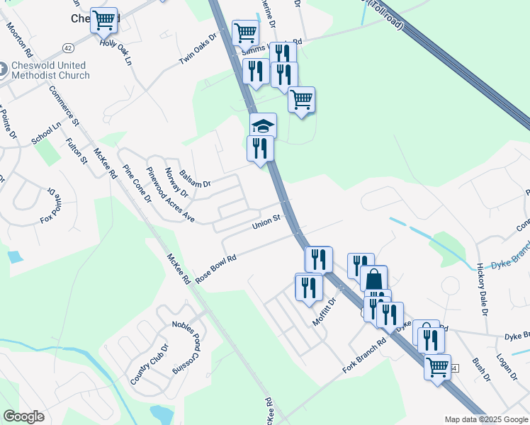 map of restaurants, bars, coffee shops, grocery stores, and more near 58 Pinewood Acres Avenue in Dover