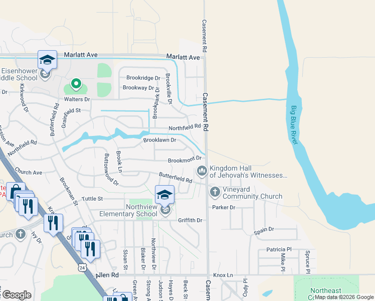 map of restaurants, bars, coffee shops, grocery stores, and more near 225 Brooklawn Drive in Manhattan