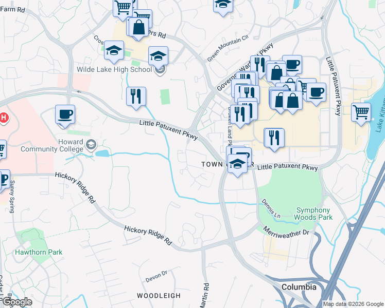 map of restaurants, bars, coffee shops, grocery stores, and more near 5800 Wyndham Circle in Columbia