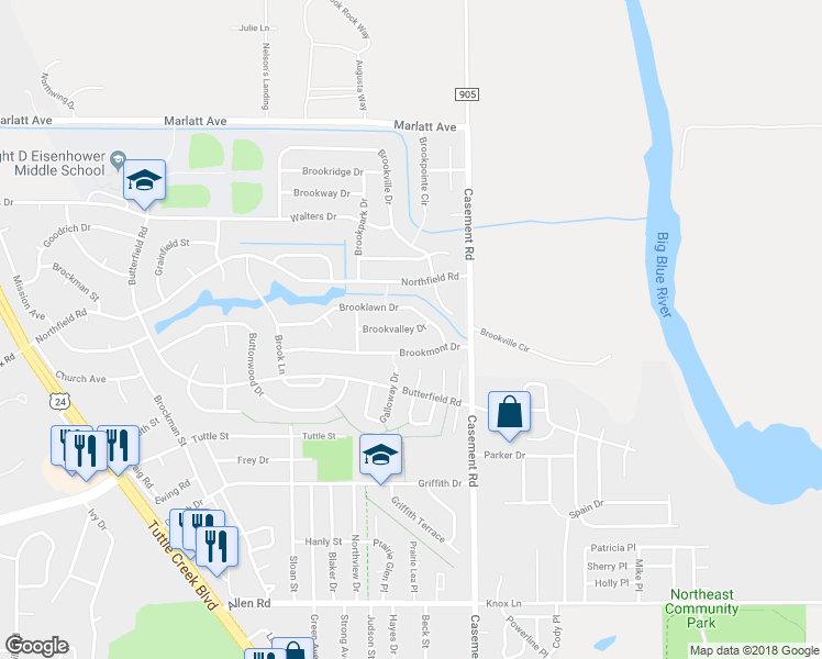 map of restaurants, bars, coffee shops, grocery stores, and more near 225 Brookvalley Drive in Manhattan
