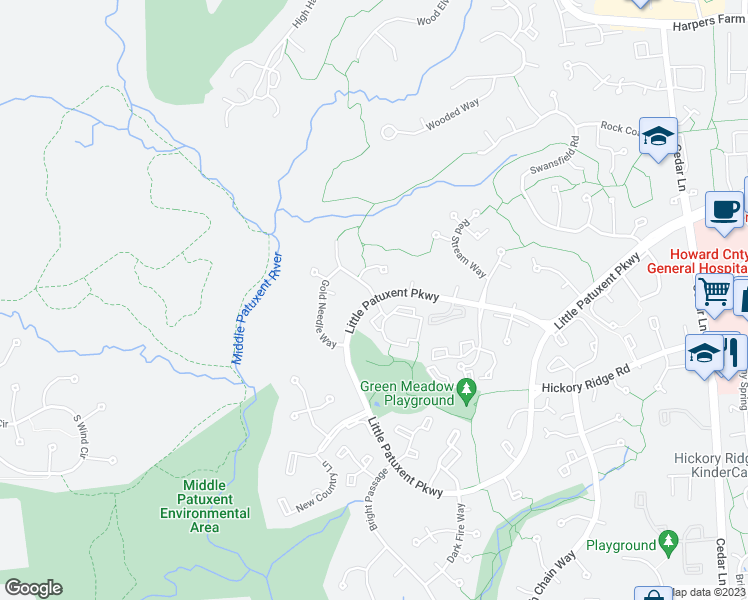 map of restaurants, bars, coffee shops, grocery stores, and more near 12035 Little Patuxent Parkway in Columbia