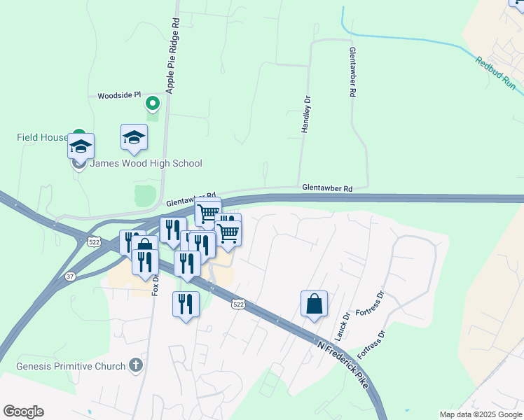 map of restaurants, bars, coffee shops, grocery stores, and more near 1333 Ambrose Drive in Winchester