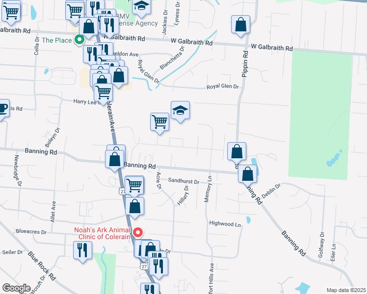 map of restaurants, bars, coffee shops, grocery stores, and more near 2770 Jonrose Avenue in Cincinnati