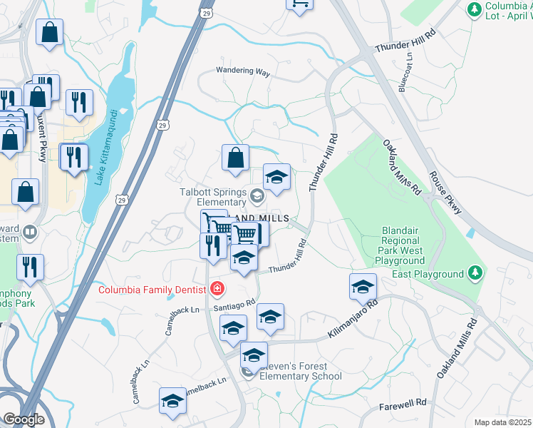 map of restaurants, bars, coffee shops, grocery stores, and more near 9622 Whiteacre Rd in Columbia