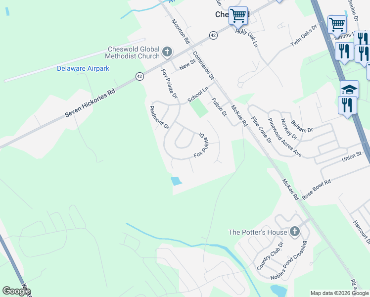 map of restaurants, bars, coffee shops, grocery stores, and more near 190 Humpsman Drive in Dover