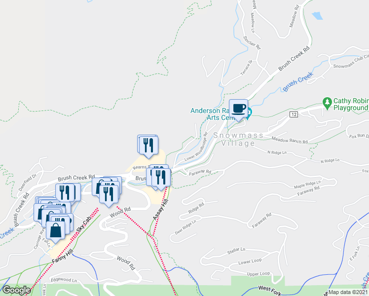 map of restaurants, bars, coffee shops, grocery stores, and more near 25 Upper Woodbridge Road in Aspen