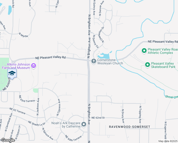 map of restaurants, bars, coffee shops, grocery stores, and more near North Brighton Avenue in Kansas City