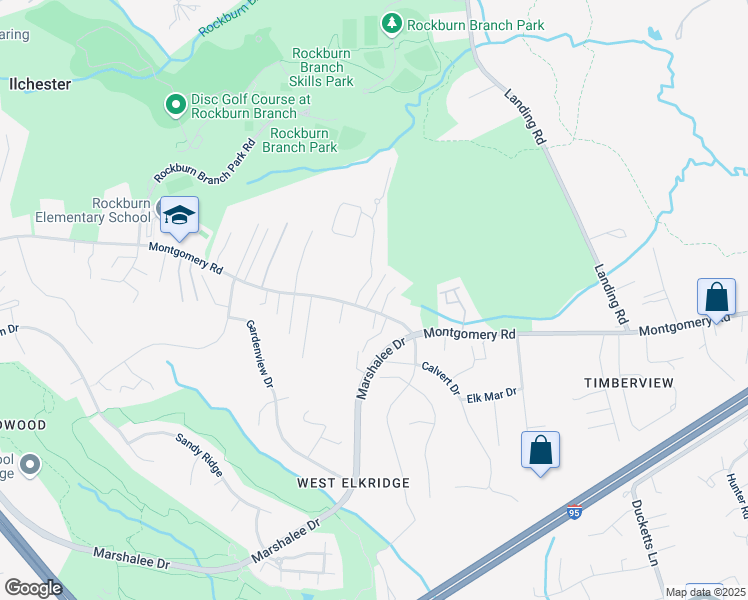 map of restaurants, bars, coffee shops, grocery stores, and more near 6393 Montgomery Road in Elkridge