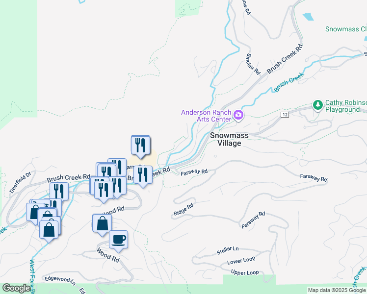 map of restaurants, bars, coffee shops, grocery stores, and more near 35 Upper Woodbridge Road in Snowmass Village