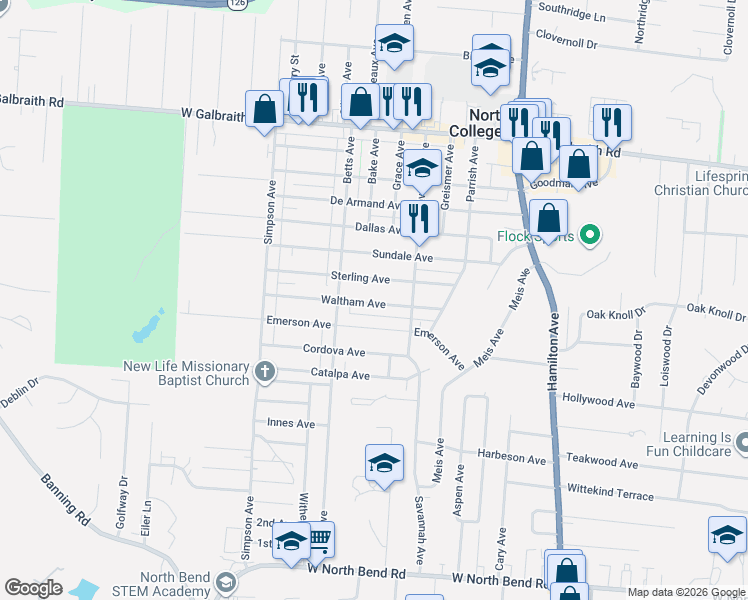 map of restaurants, bars, coffee shops, grocery stores, and more near 1813 Sterling Avenue in Cincinnati