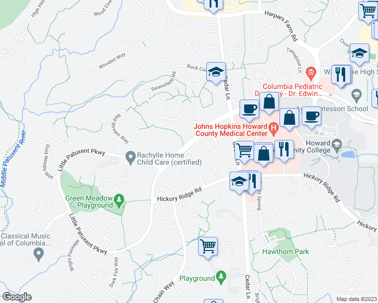 map of restaurants, bars, coffee shops, grocery stores, and more near Crystal Run in Columbia